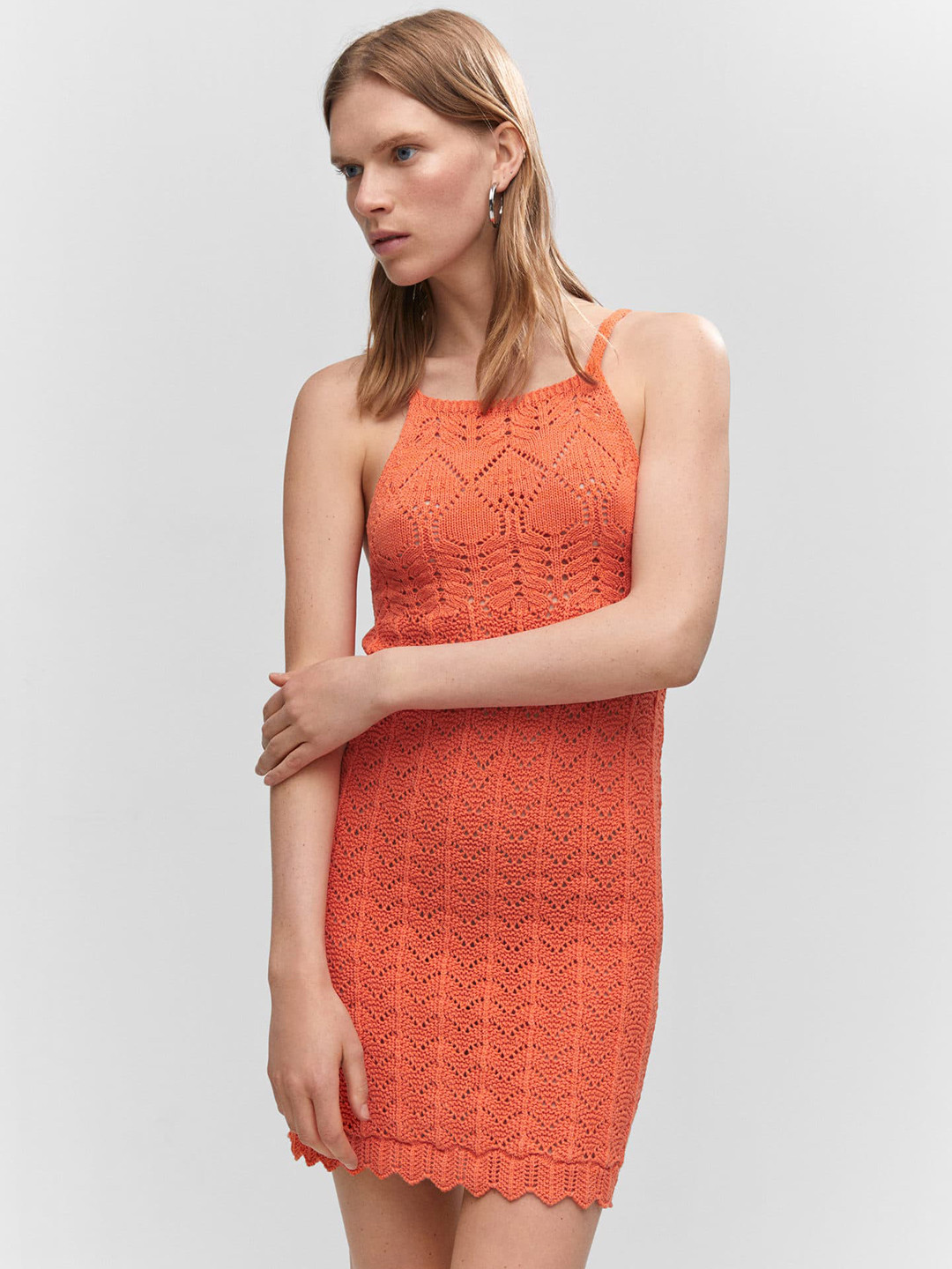 MANGO Open Knit Crochet Sheath Dress