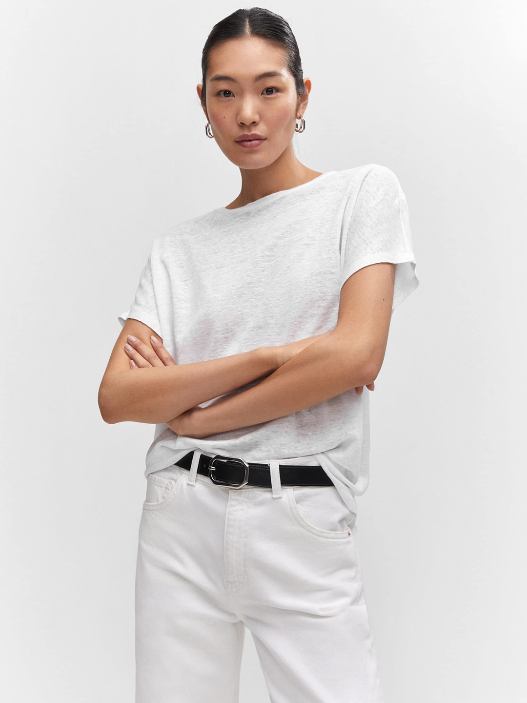 MANGO Women Oversized Pure Linen T-shirt