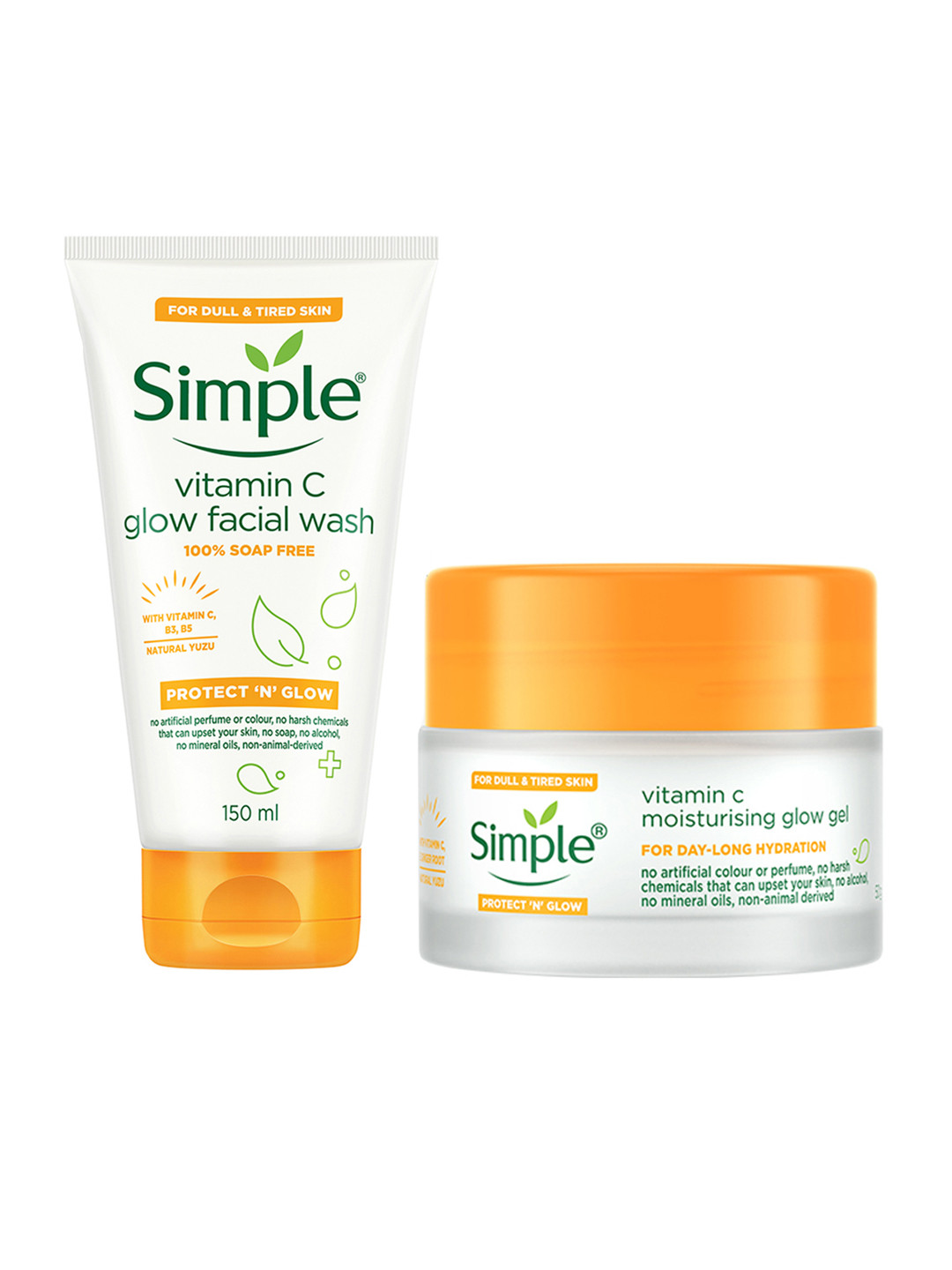 Simple Protect N Glow Vitamin C Facial Wash 150ml & Hydrating Moisturising Glow Gel 50g