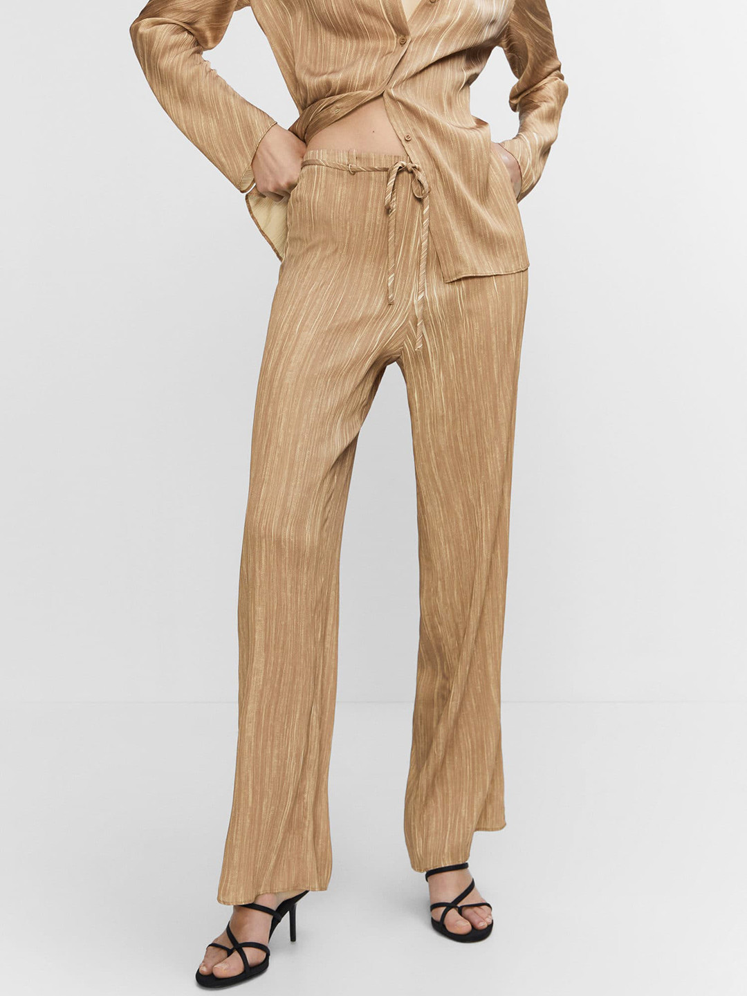 MANGO Women Satin High-Rise Pleated Trousers