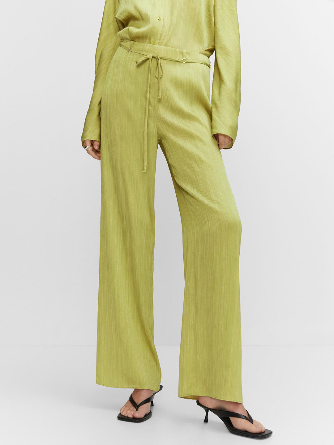 MANGO Women Satin High-Rise Pleated Trousers