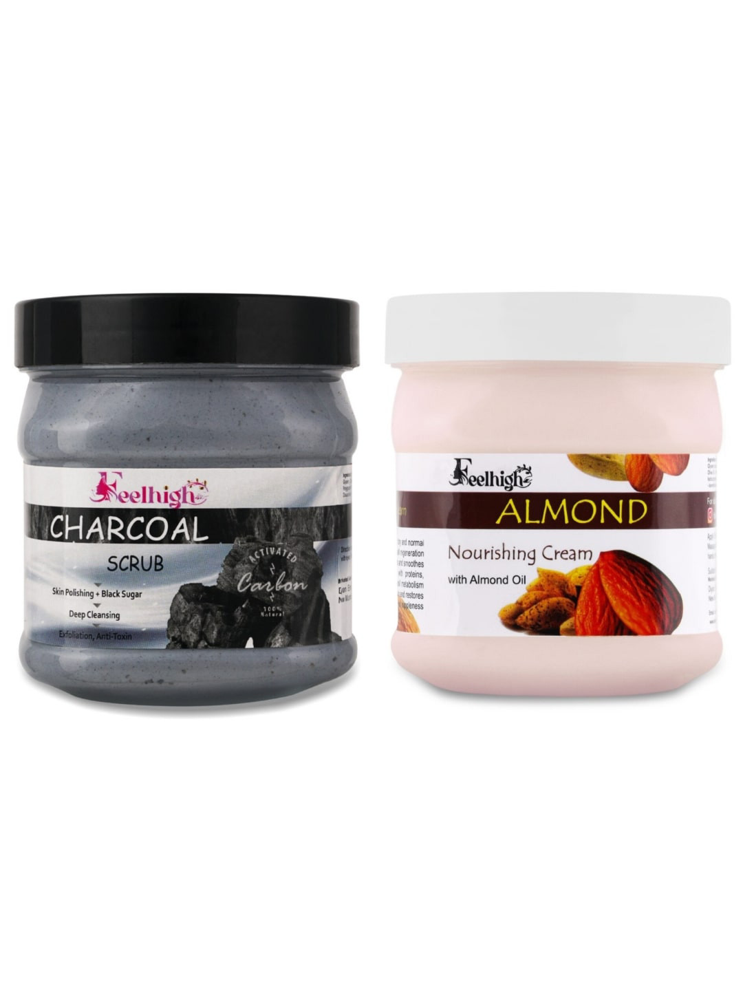 FEELHIGH Combo Of Activated Charcoal Face Scrub & Almond Nourishing Cream - 500ml Each
