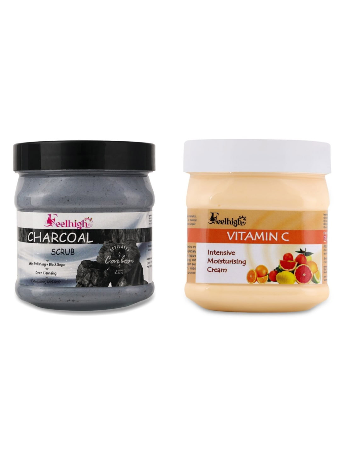 FEELHIGH Combo Of Activated Charcoal Face Scrub & Vitamin C Brightening Cream - 500ml Each