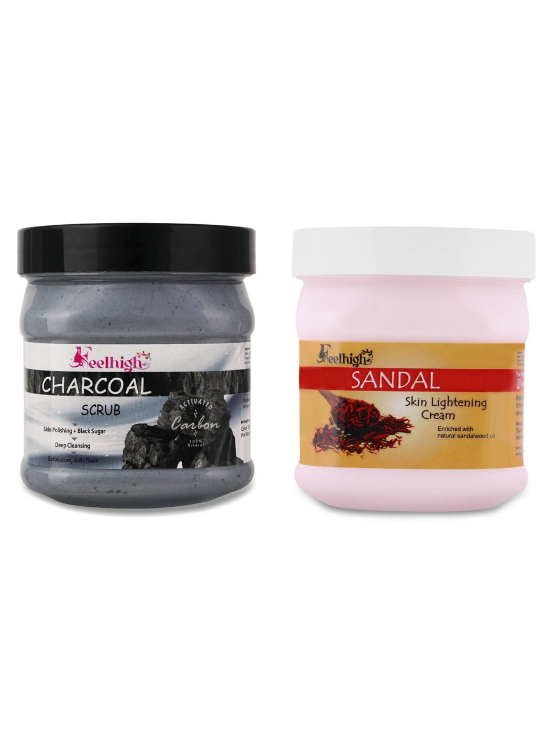 FEELHIGH Combo Of Activated Charcoal Face Scrub & Sandal Skin Lightening Cream- 500ml Each