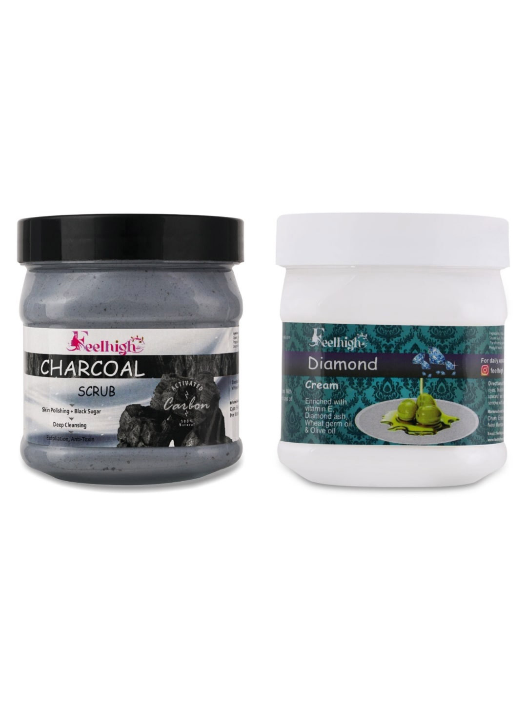 FEELHIGH Combo Of Activated Charcoal Face Scrub & Diamond Face Cream - 500ml Each