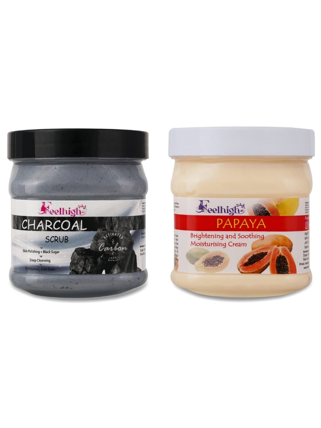 FEELHIGH Combo Of Activated Charcoal Face Scrub & Papaya Moisturising Cream- 500ml Each