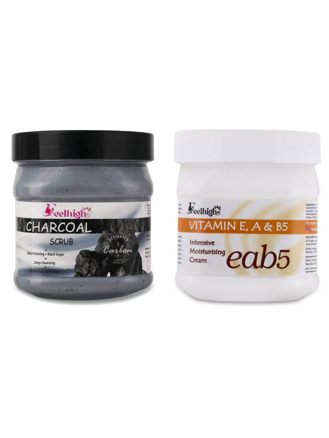FEELHIGH Combo Of Activated Charcoal Face Scrub & Vitamin E A B5 Cream - 500ml Each