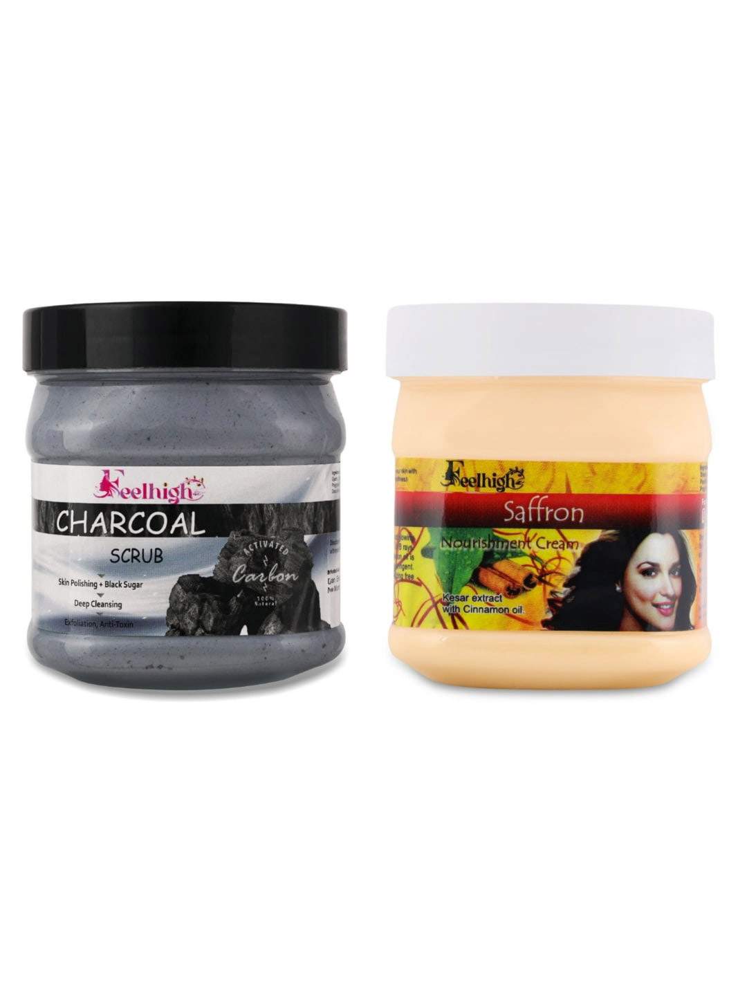 FEELHIGH Combo Of Activated Charcoal Face Scrub & Saffron Nourishment Cream - 500ml Each