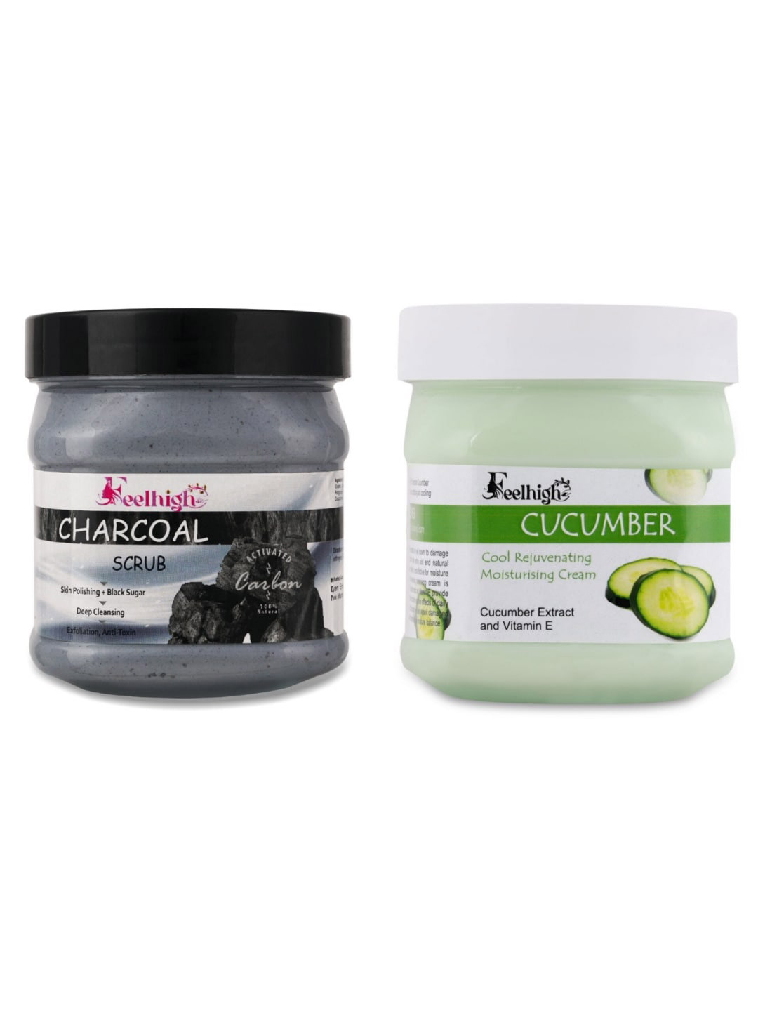 FEELHIGH Combo Of Activated Charcoal Face Scrub & Cucumber Moisturising Cream - 500ml Each