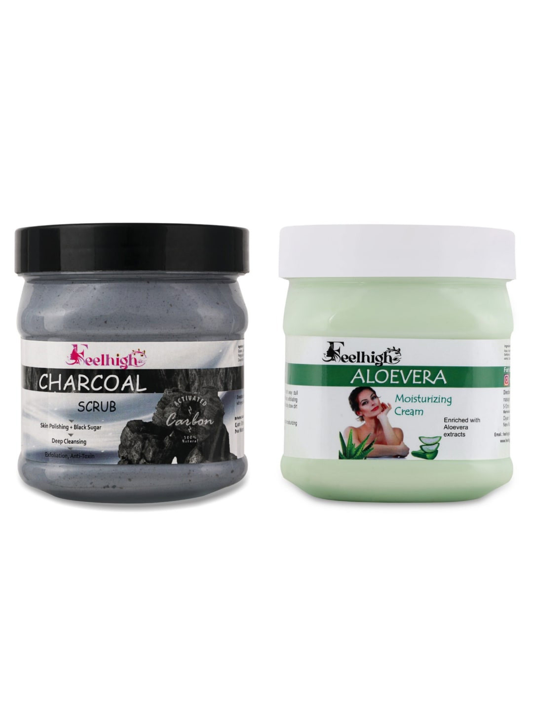 FEELHIGH Set Of Charcoal Scrub & Aloevera Cream - 500ml Each