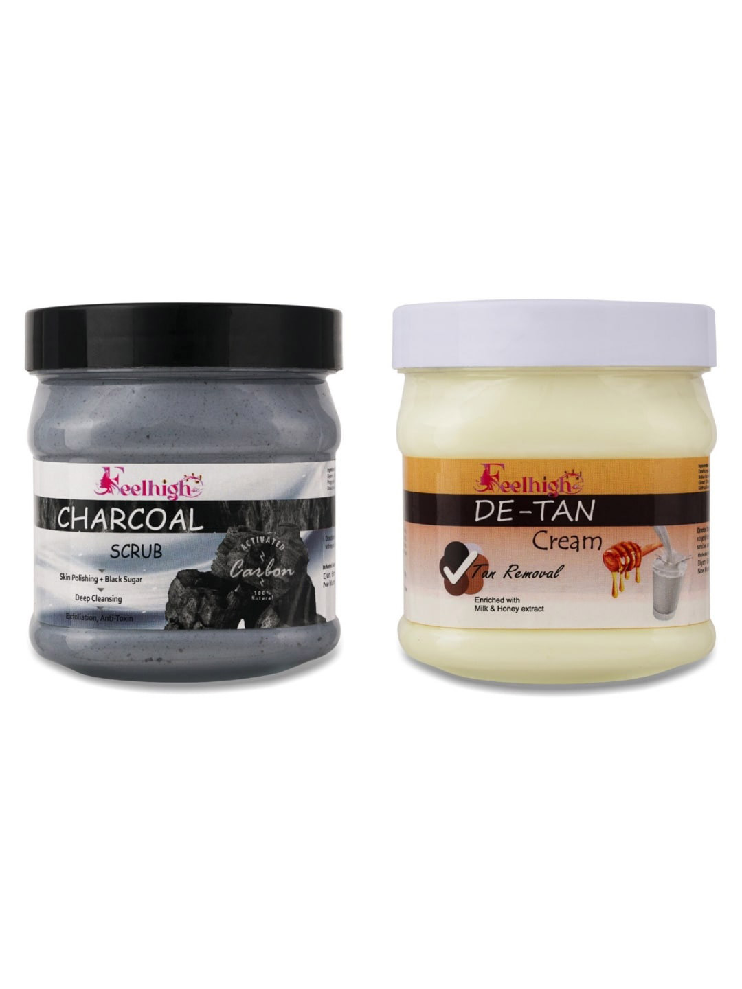 FEELHIGH Combo Of Activated Charcoal Face Scrub & De-Tan Tan Removal Cream - 500ml Each