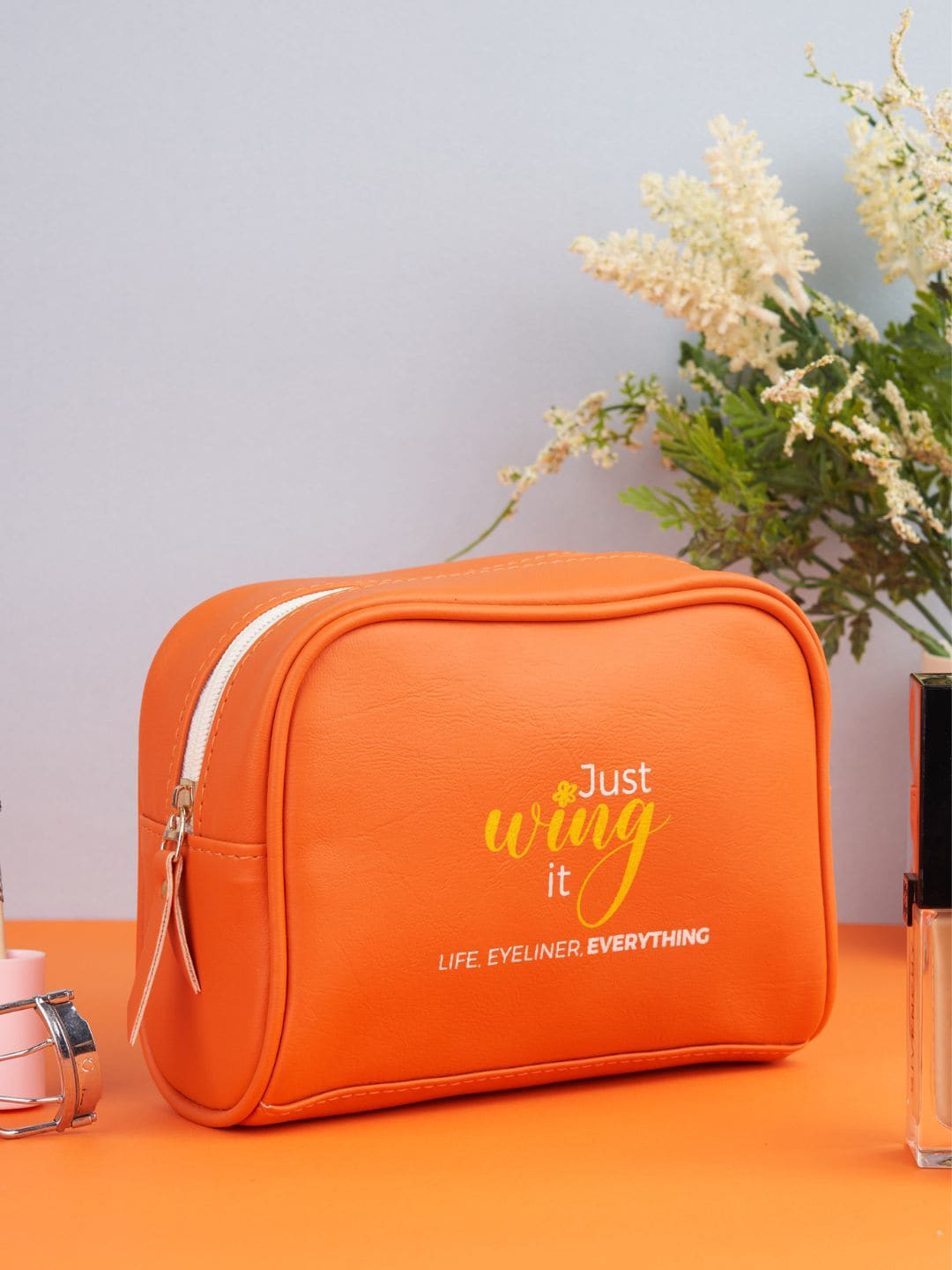 Doodle Women Typography Printed Premium Vegan Leather Cosmetic Pouch