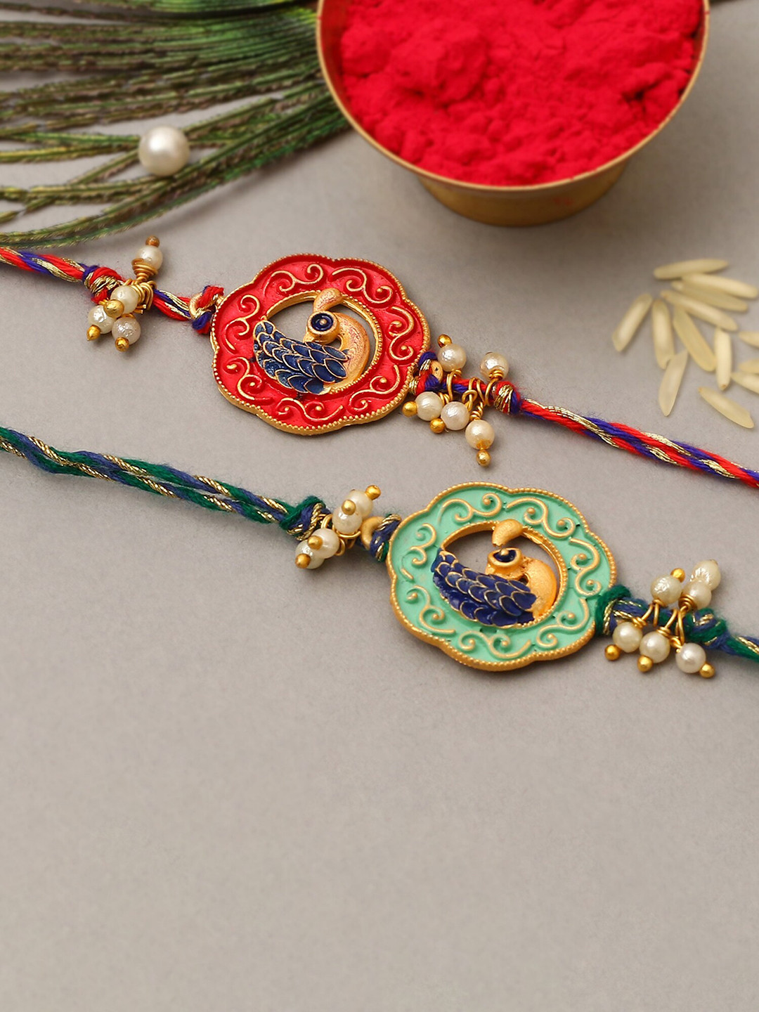 The Purple Tree Men Set Of 2 Peacock Charm Rakhis