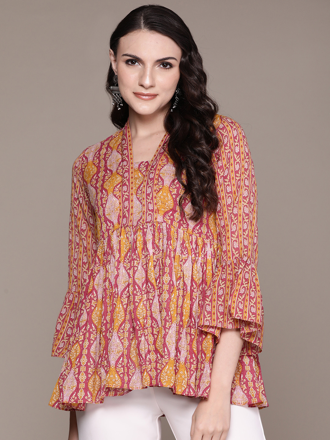 aarke Ritu Kumar Ethnic Motifs Printed V-Neck Pleated Kurti