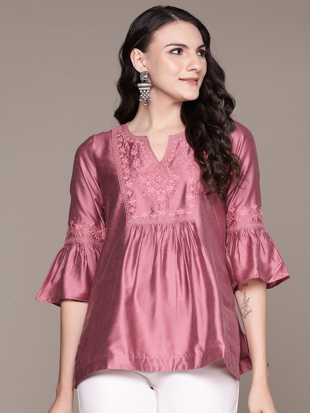 aarke Ritu Kumar Floral Embroidered Pleated Kurti