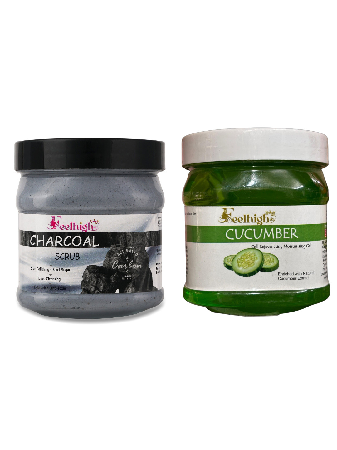 FEELHIGH Combo Of Activated Charcoal Face Scrub & Cucumber Face Gel - 500ml Each