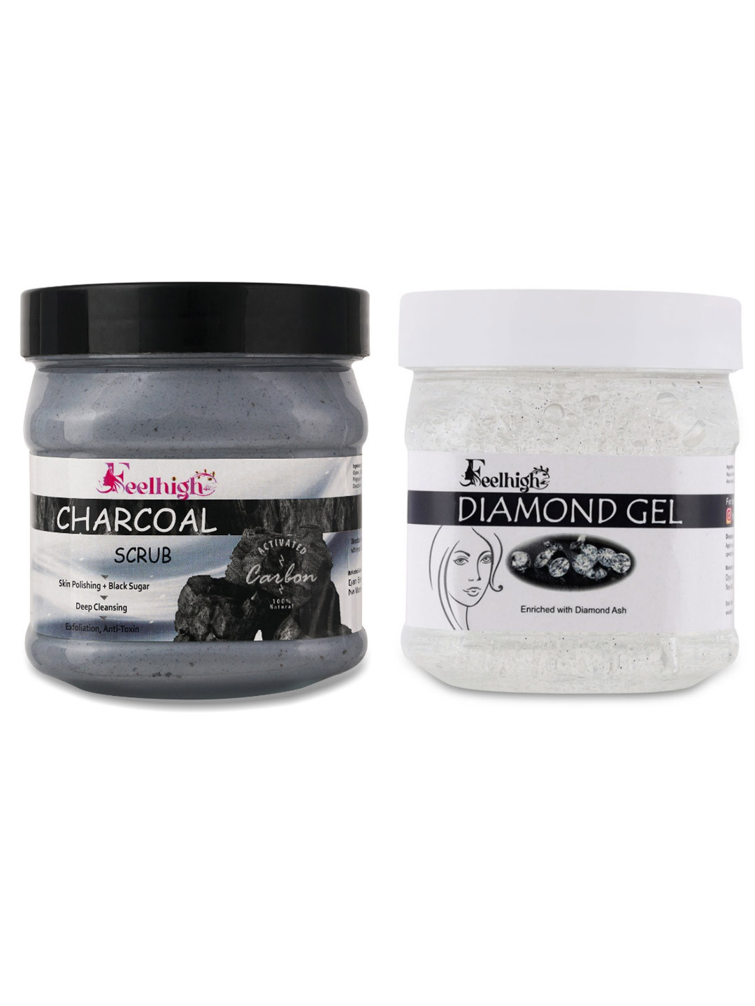 FEELHIGH Combo Of Activated Charcoal Face Scrub & Diamond Face Gel - 500ml Each