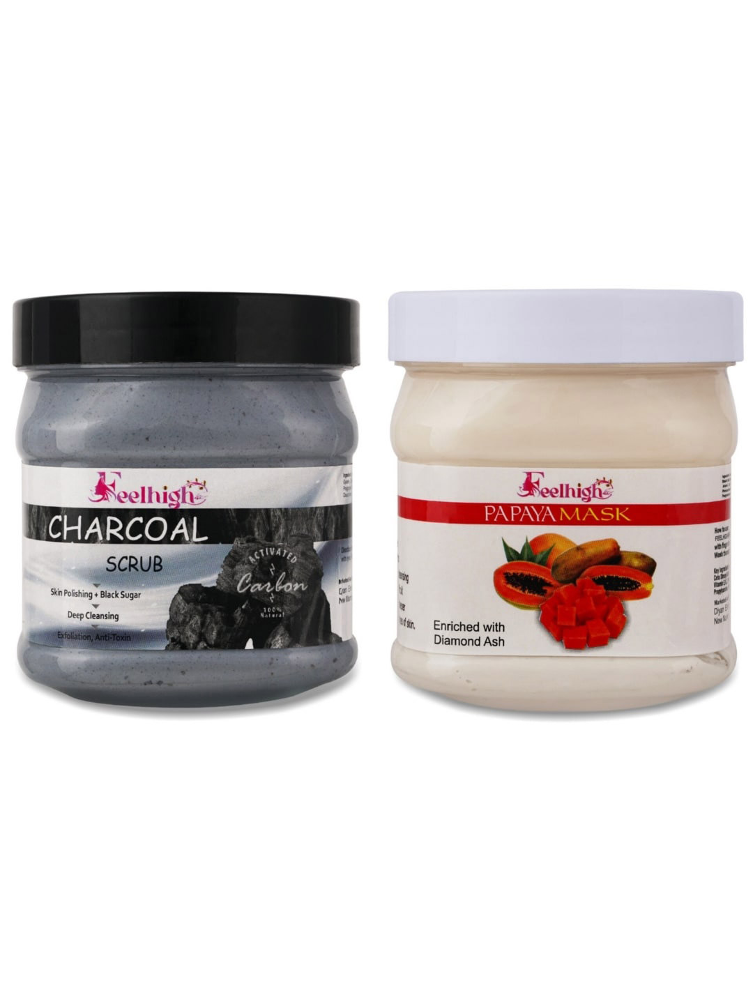 FEELHIGH Combo Of Activated Charcoal Face Scrub & Papaya Face Mask - 500ml Each