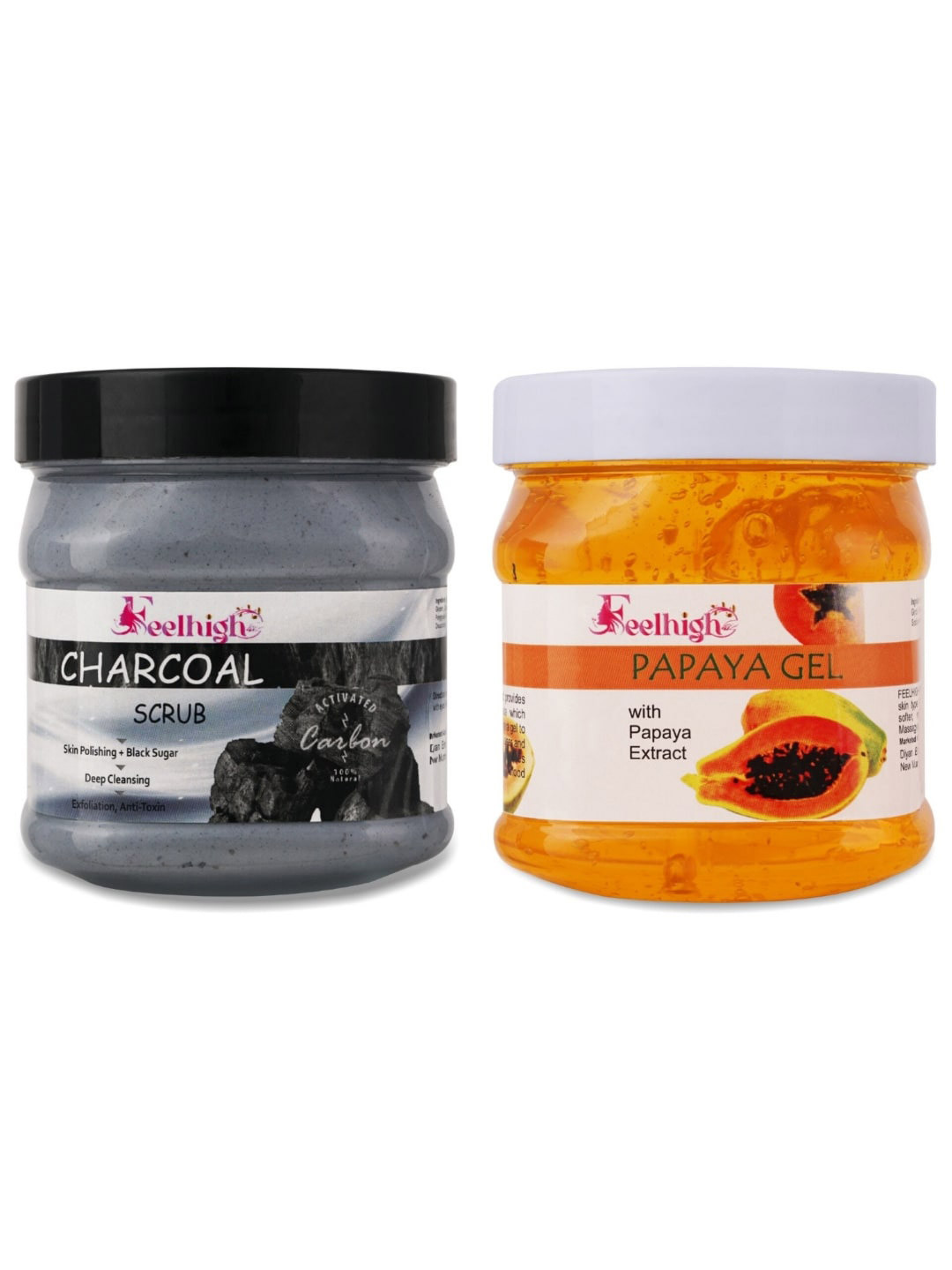 FEELHIGH Combo Of Activated Charcoal Face Scrub & Papaya Face Gel - 500ml Each