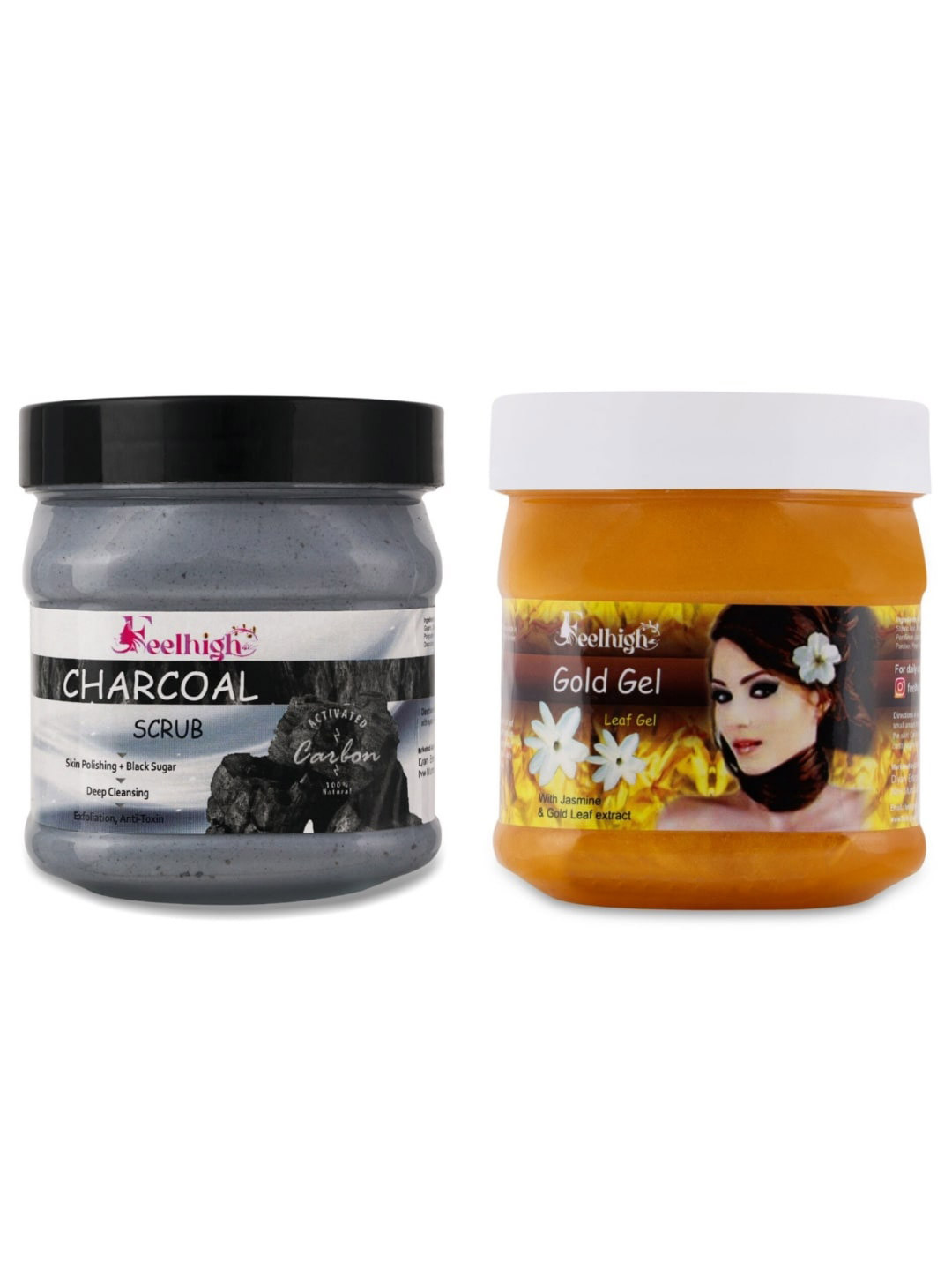 FEELHIGH Combo Of Activated Charcoal Face Scrub & Gold Leaf Face Gel - 500ml Each