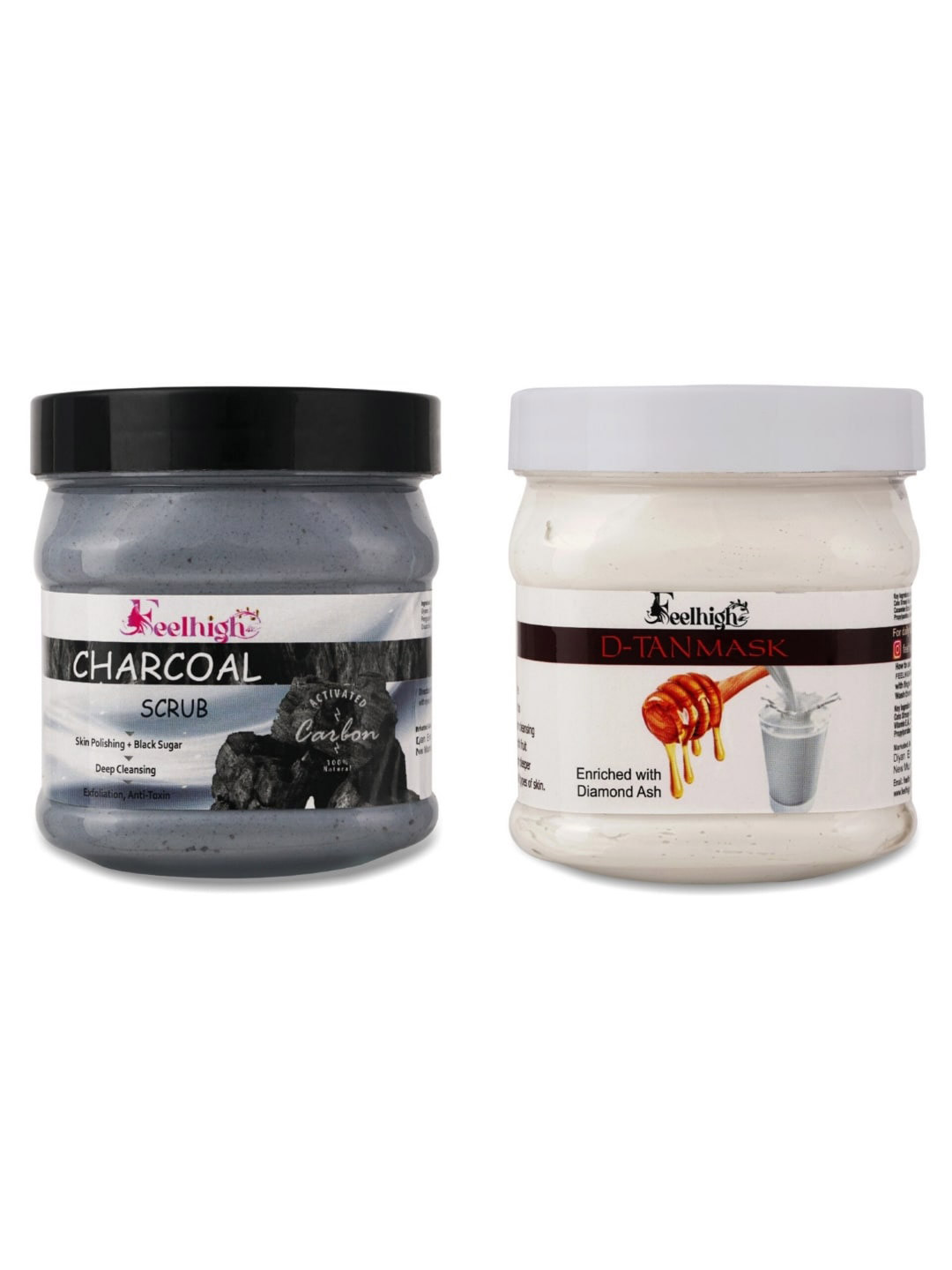 FEELHIGH Combo Of Activated Charcoal Face Scrub & De-Tan Face Mask - 500ml Each