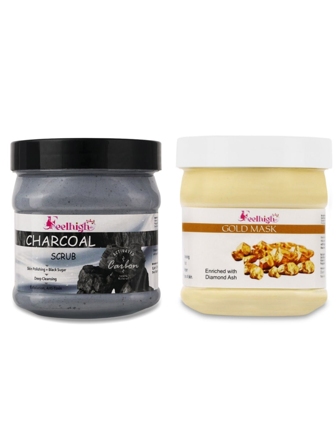 FEELHIGH Combo Of Activated Charcoal Face Scrub & Gold Face Mask - 500ml Each