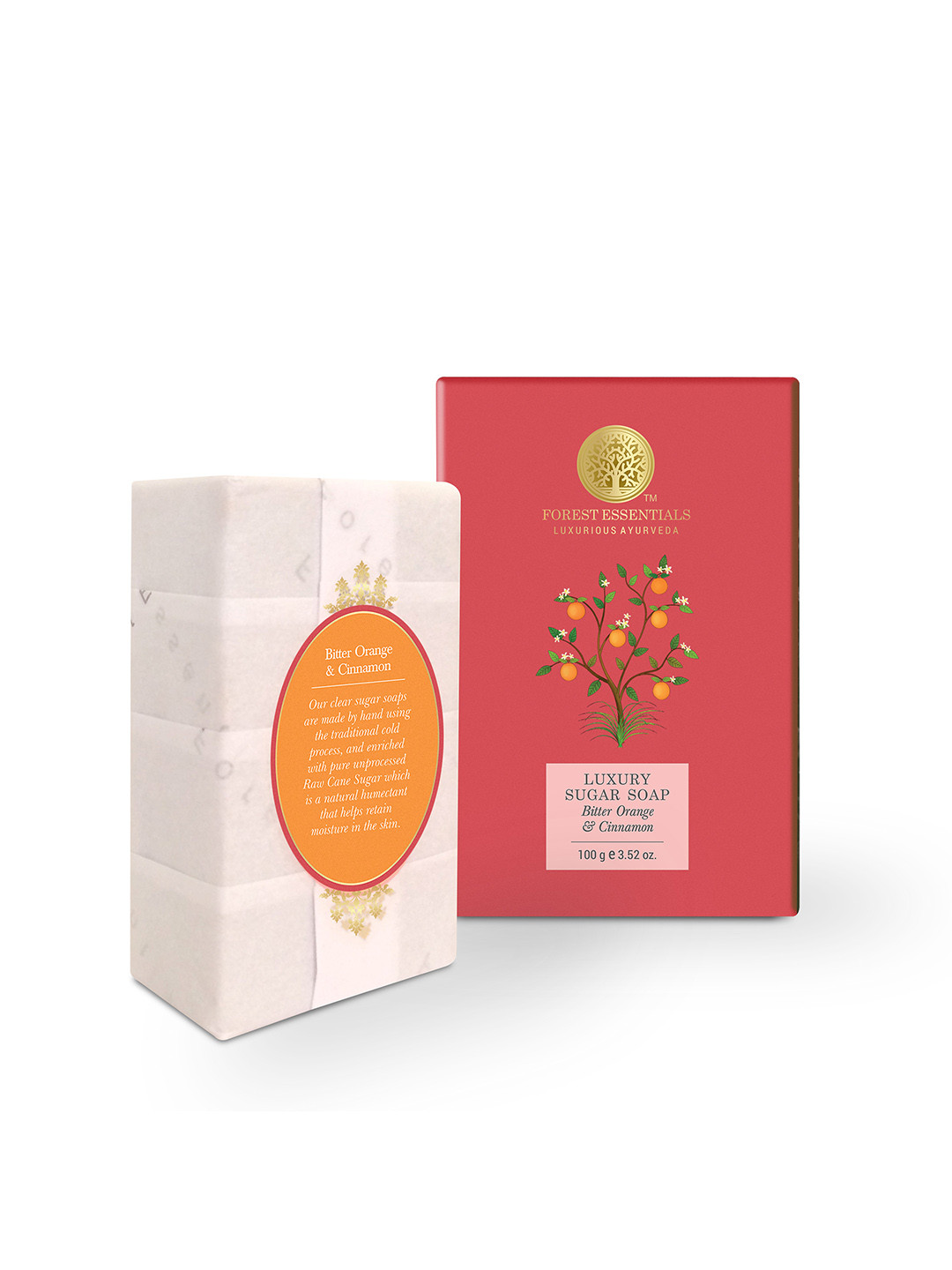 Forest Essentials Ayurvedic Handmade Bitter Orange & Cinnamon Luxury Sugar Bath Soap- 100g