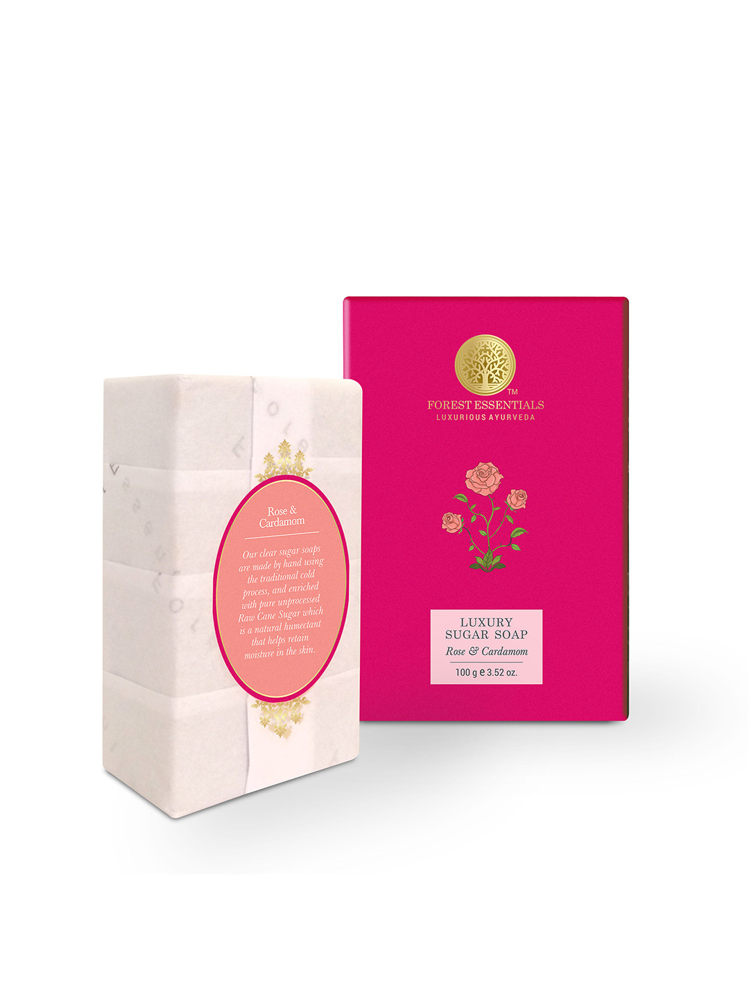 Forest Essentials Ayurvedic Handmade Rose & Cardamom Luxury Sugar Bath Soap - 100g