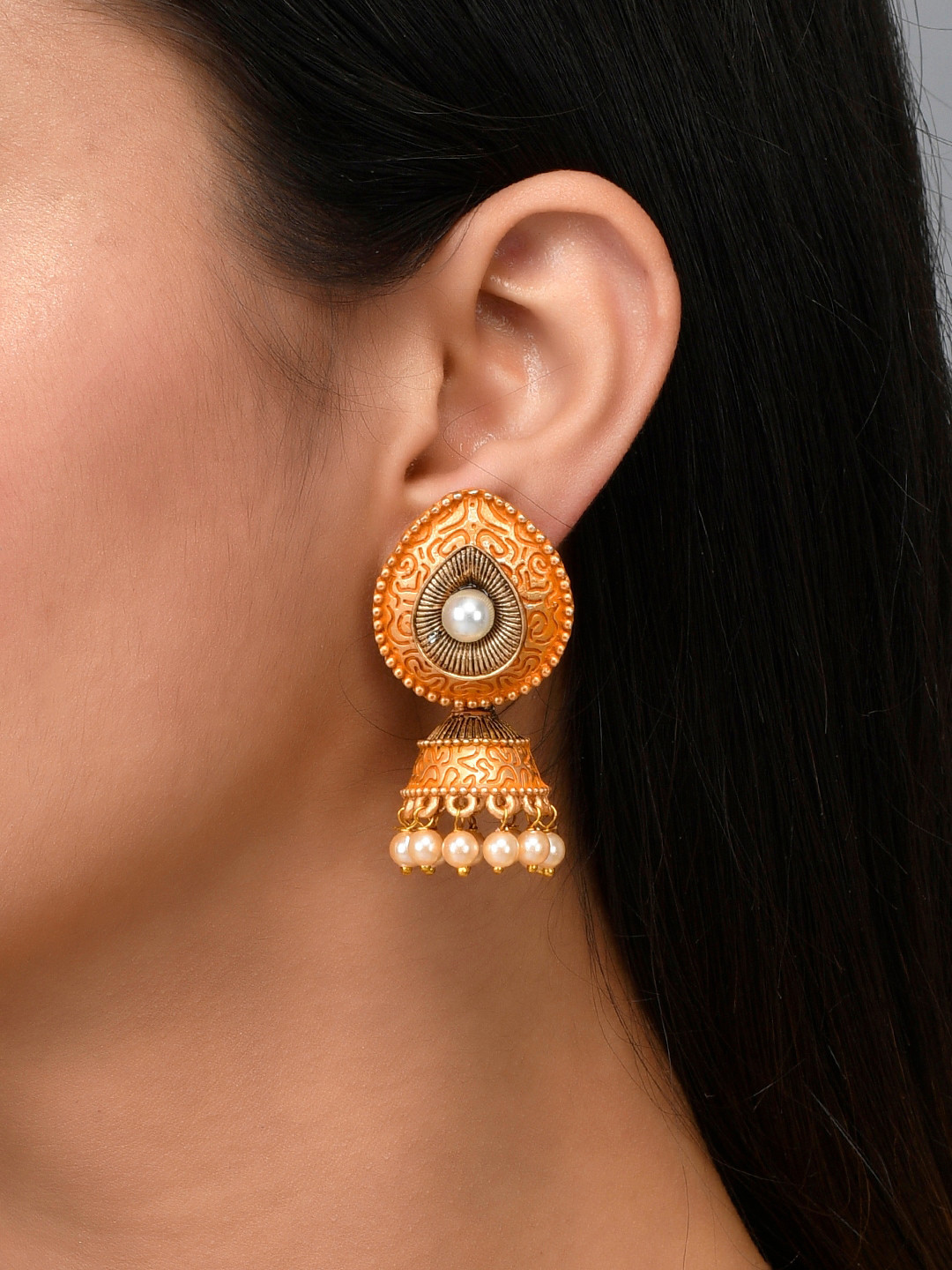AQUASTREET Meenakari Gold-Plated Jhumkas Earrings