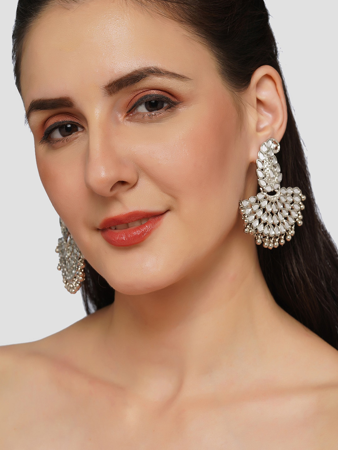 AQUASTREET Lux design Copper Silver Plated Mirror studded ChandBali Earrings