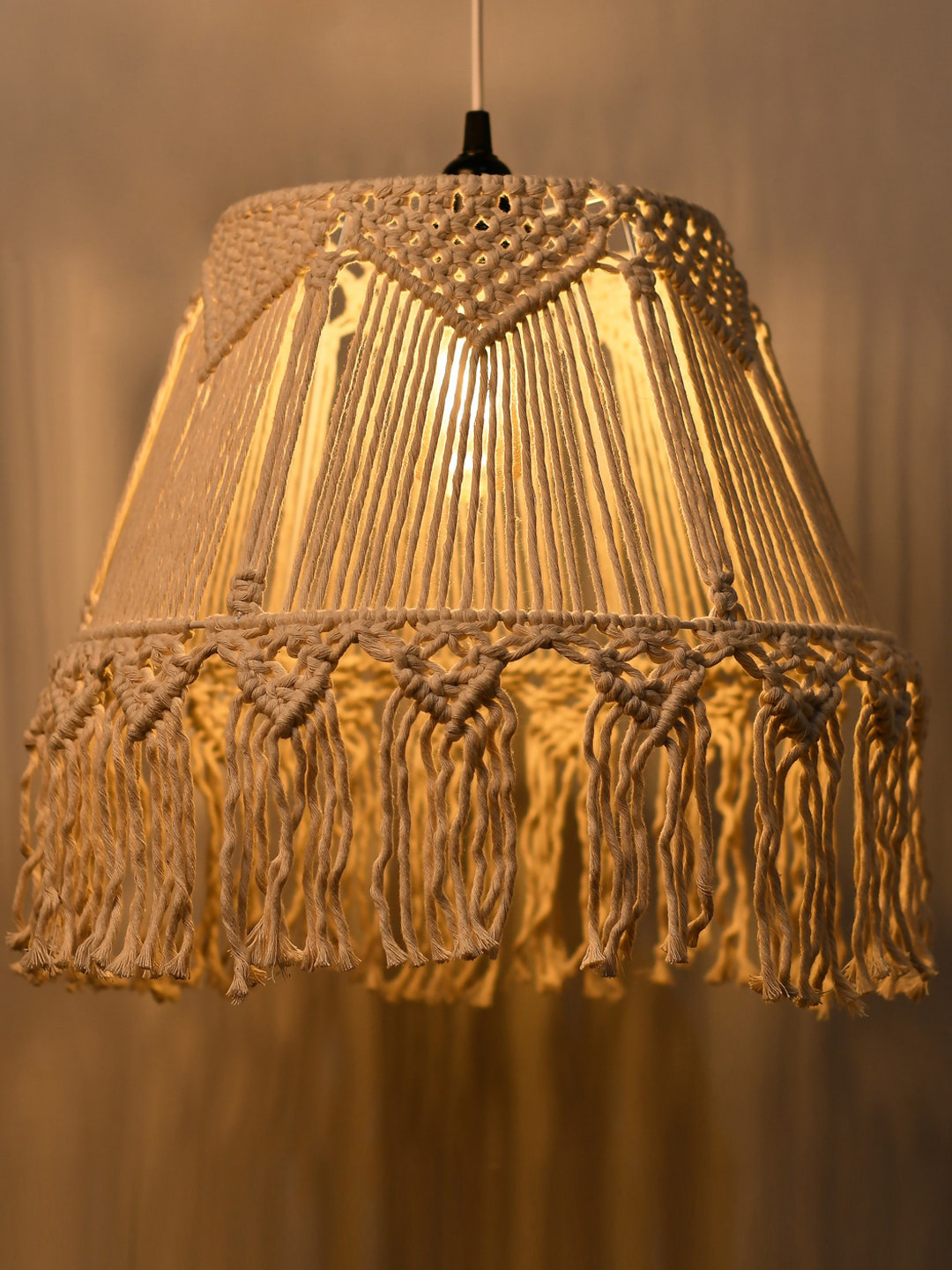 Decazone Beige Textured Macrame Ceiling Lamp