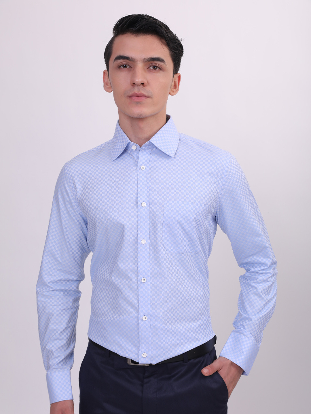 LOUIS STITCH Comfort Micro Checks Spread Collar Cotton Formal Shirt