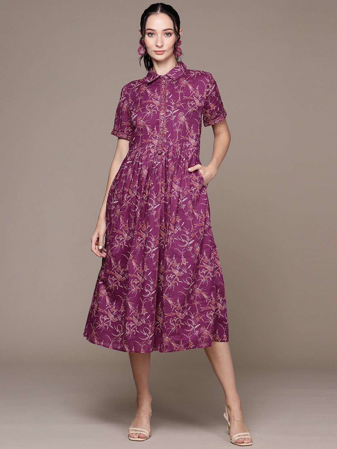 aarke Ritu Kumar Floral Print Shirt Midi Dress