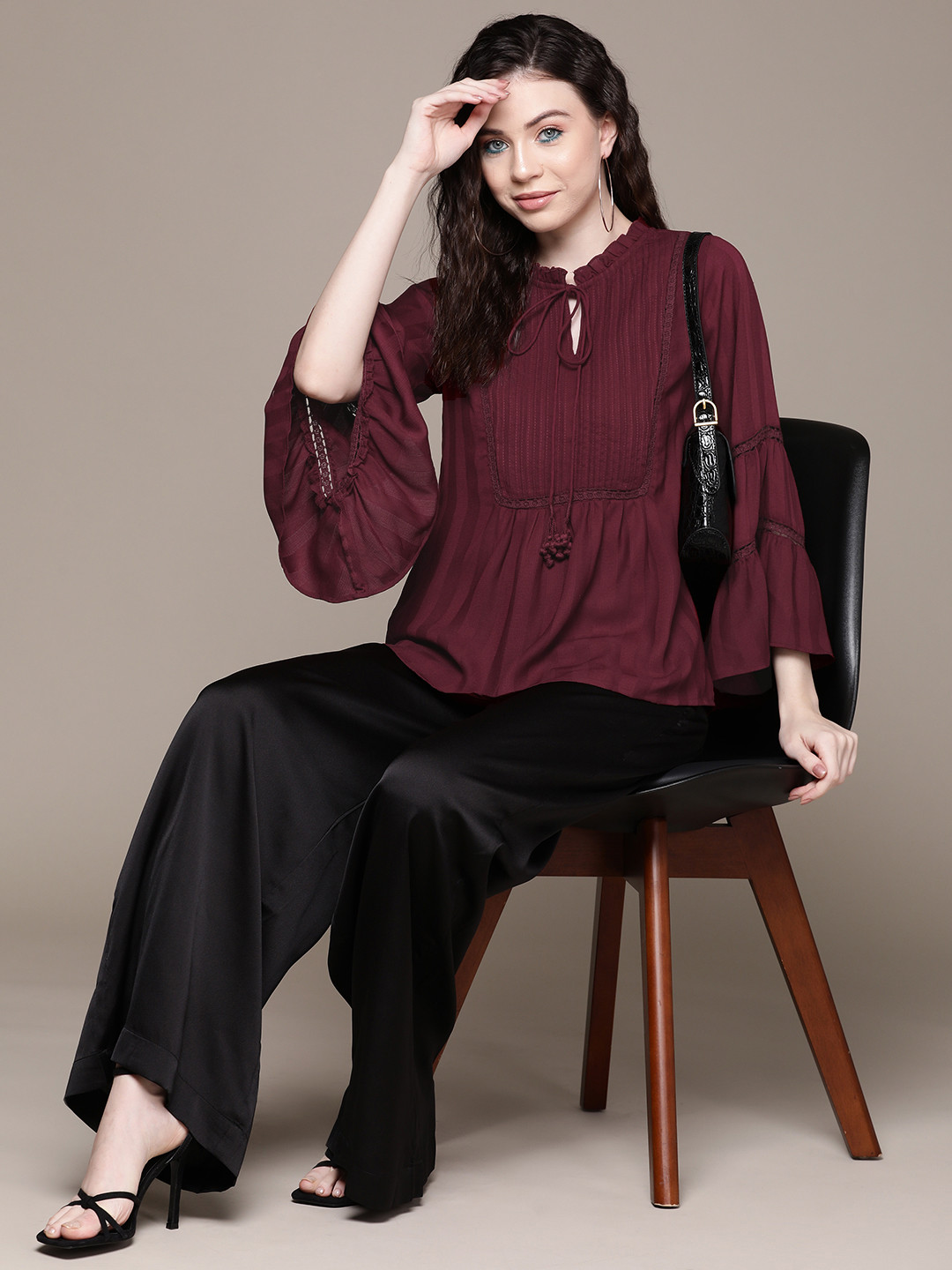 aarke Ritu Kumar Tie-Up Neck Bell Sleeves Longline Top