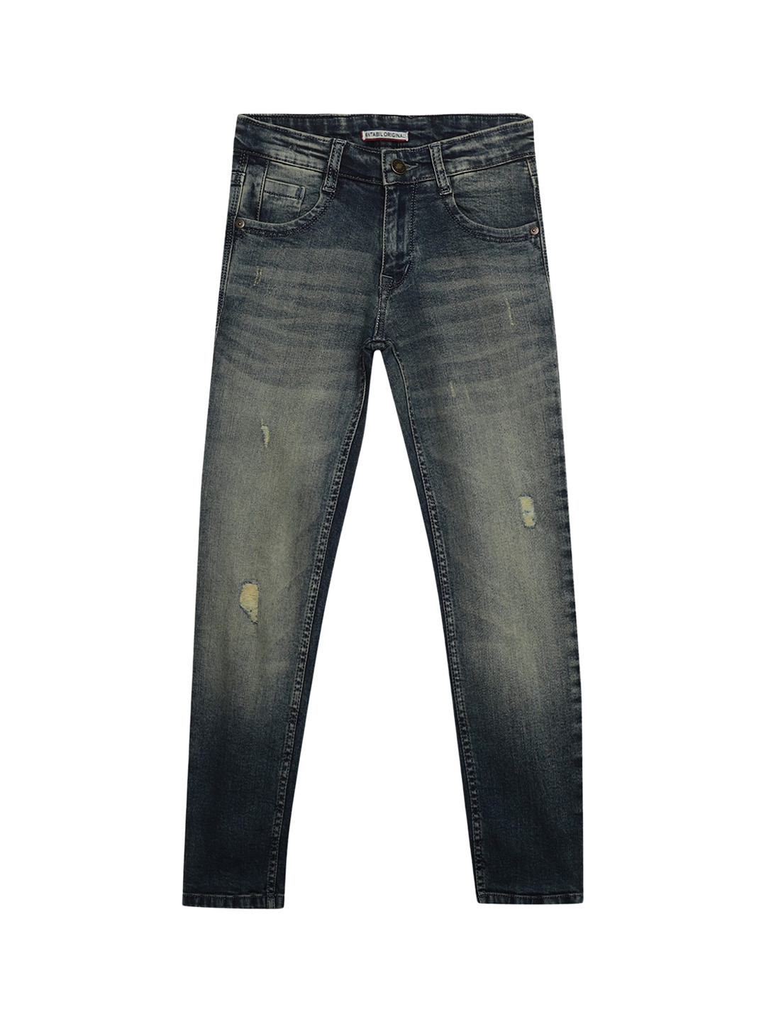 Cantabil Boys Comfort Mildly Distressed Heavy Fade Whiskers and Chevrons Jeans