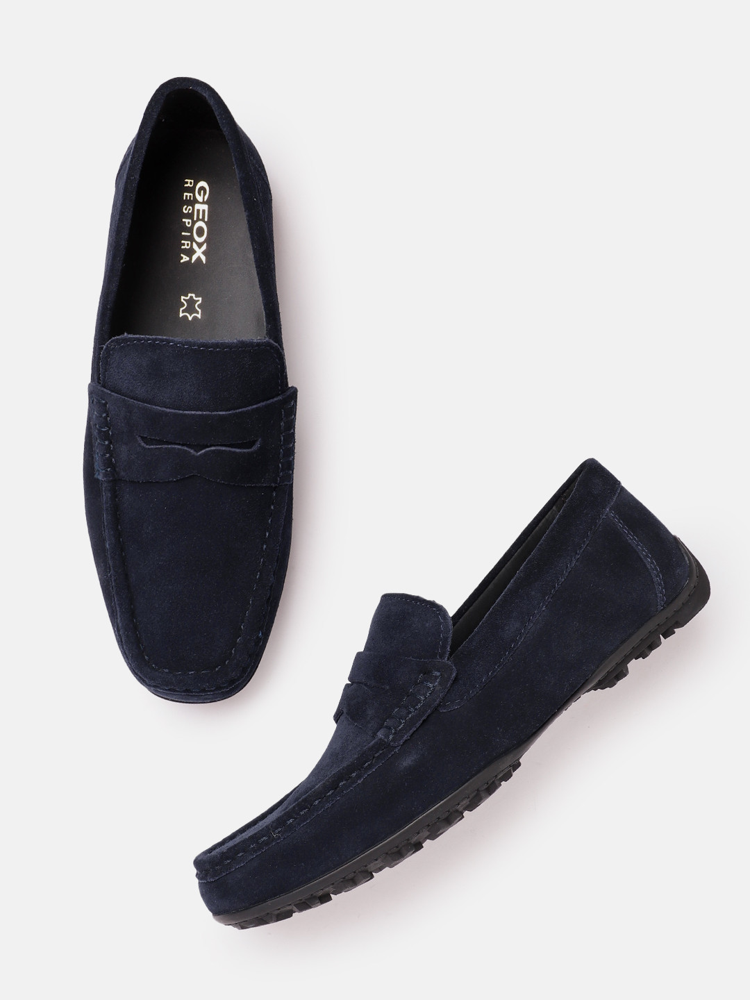 Geox Men Navy Blue Leather Penny Loafers