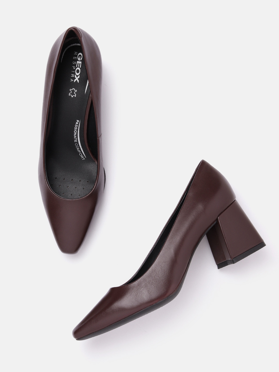 Geox Women Solid Leather Block Pumps