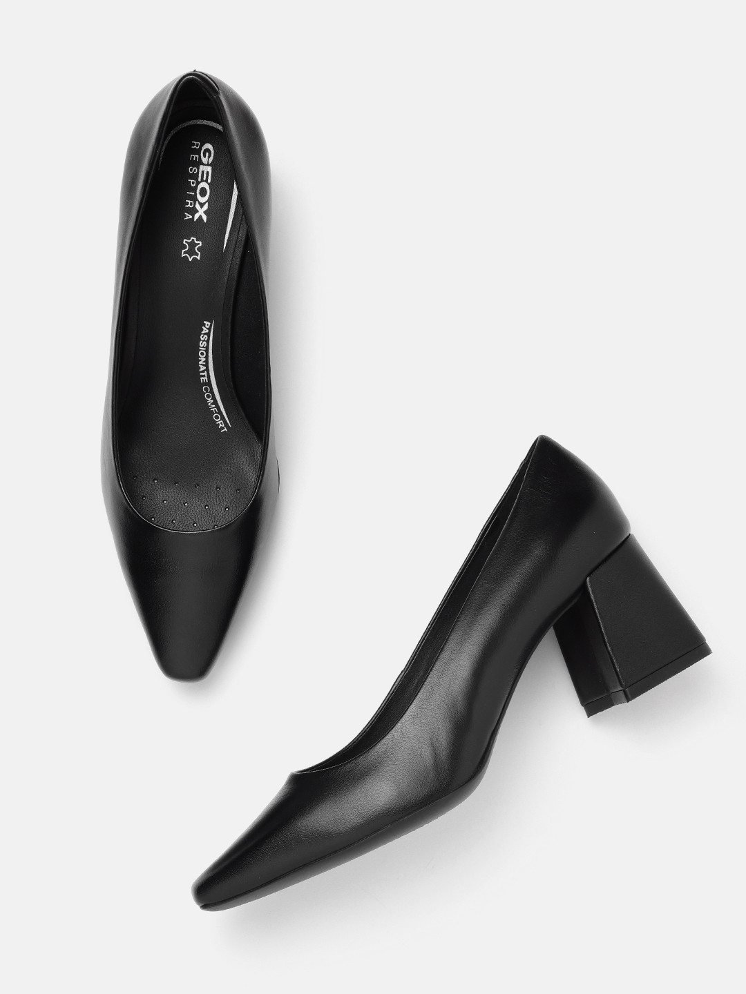 Geox Women Solid Leather Block Pumps