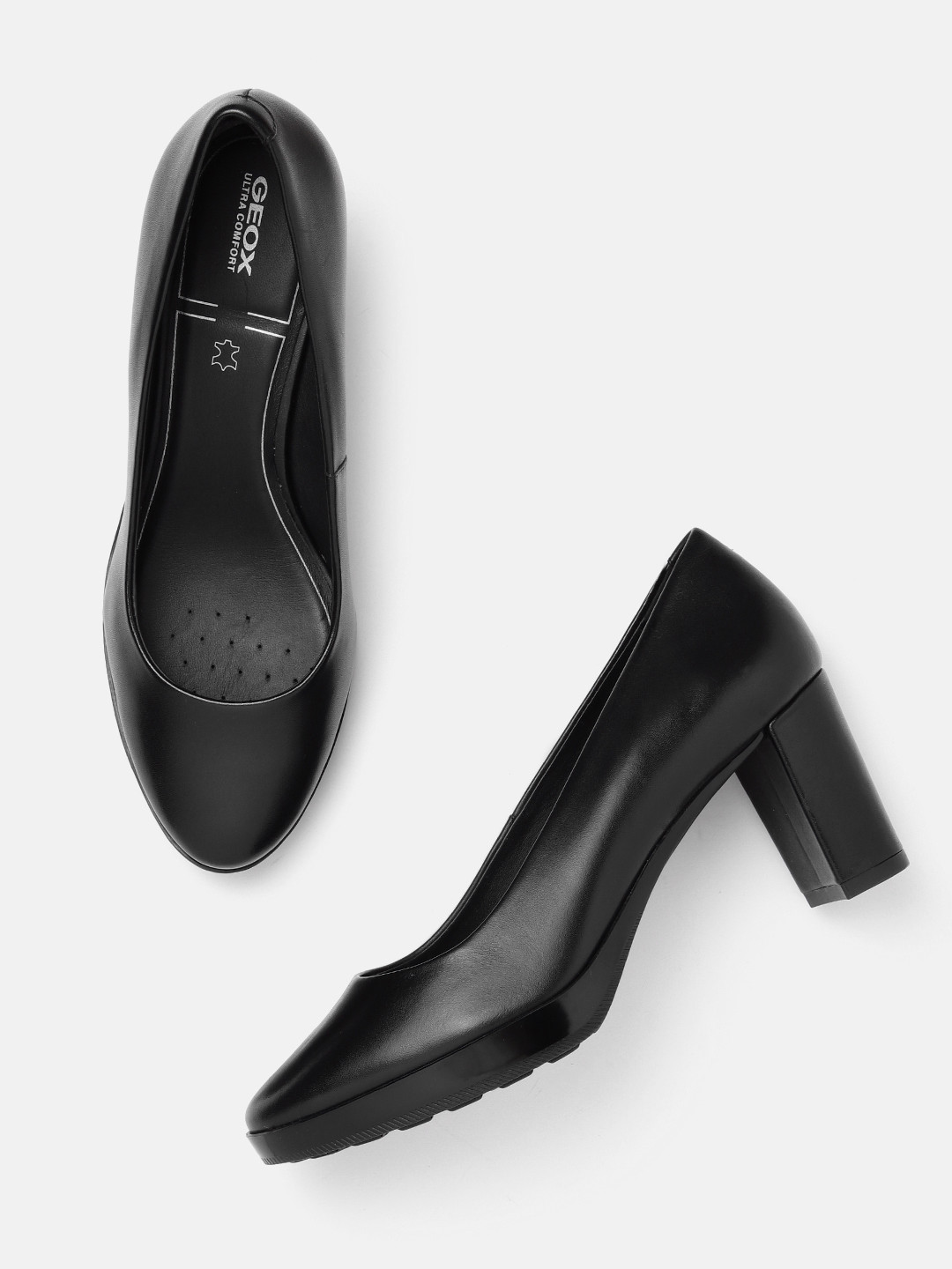 Geox Solid Leather Platform Pumps