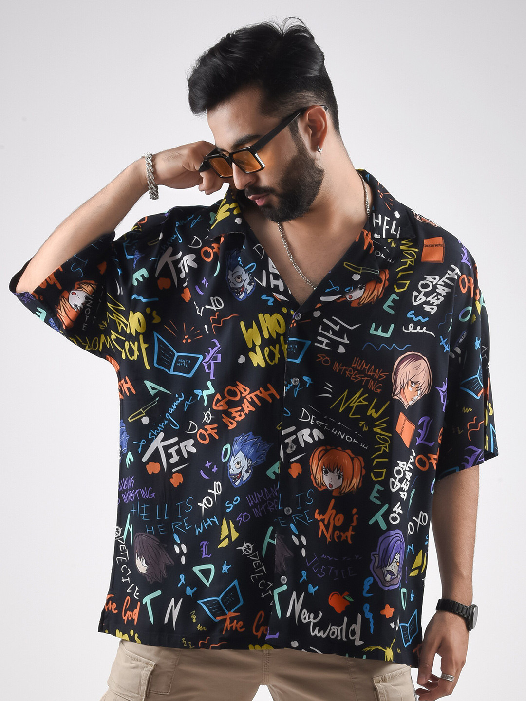 COMICSENSE Deathnote Anime Shinigami's Graffiti Hawaiian Shirt Oversize Kimono Fit Shirt