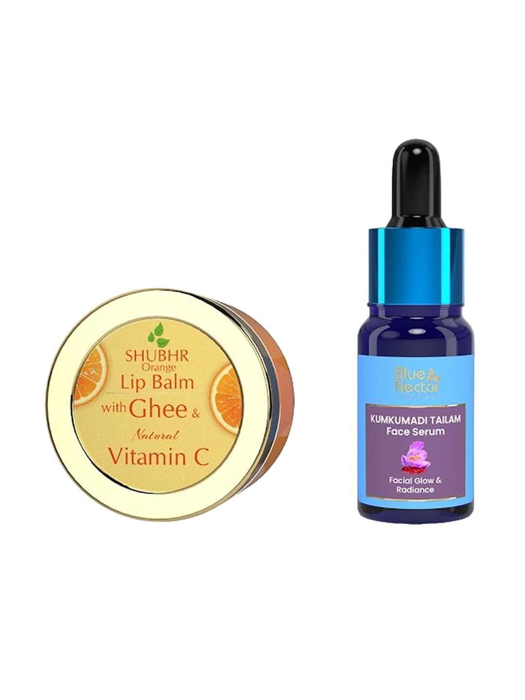 Blue Nectar Shubhr Set of 2 Kumkumadi Tailam Face Serum - 10ml & Lip Balm - 15g