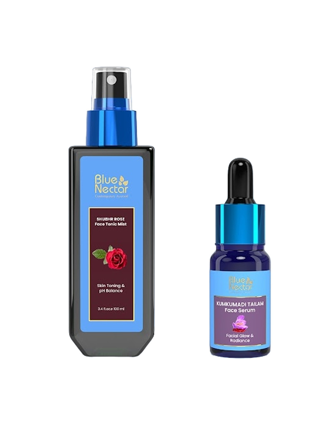 Blue Nectar Set of Shubhr Kumkumadi Tailam Face Serum 10ml & Rose Face Tonic Mist 100ml