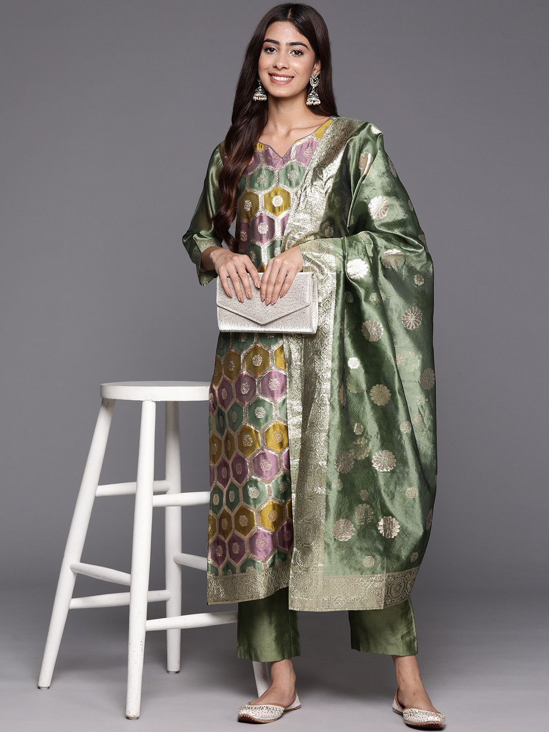 Varanga Chanderi Silk Kurta with Trousers & Dupatta