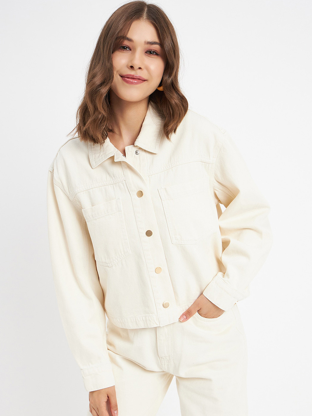 Madame Spread Collar Cotton Denim Jacket