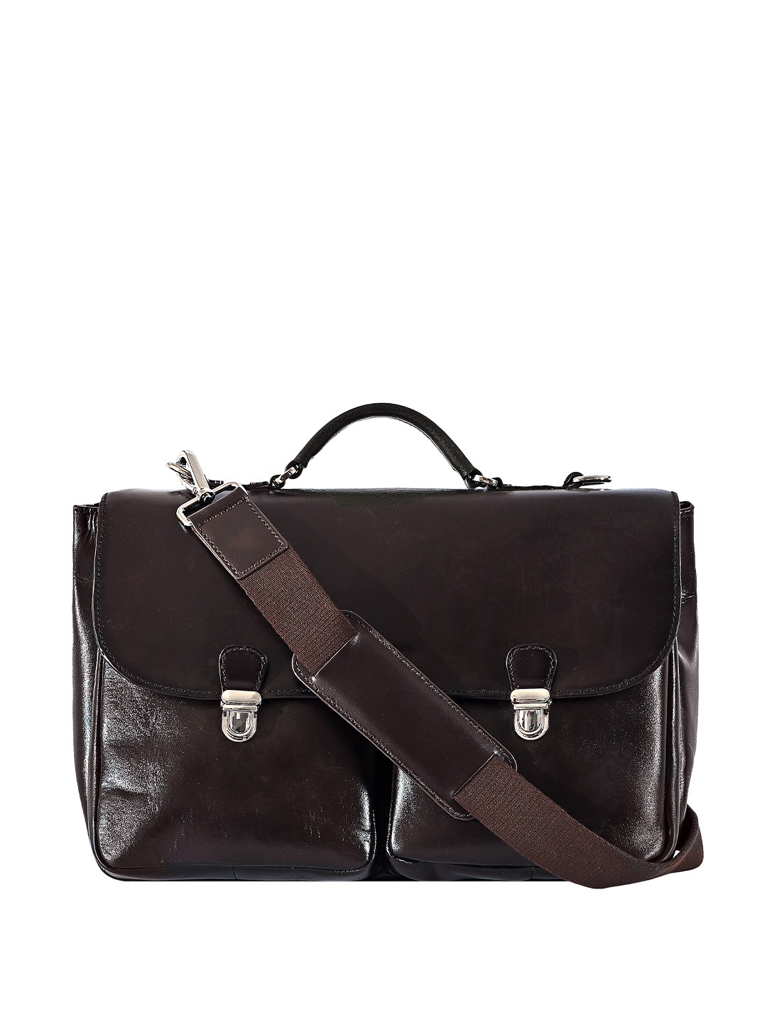 eske Men Brown Textured Trolley Strap 2 Compartments 14 inch Leather Laptop Messenger Bag