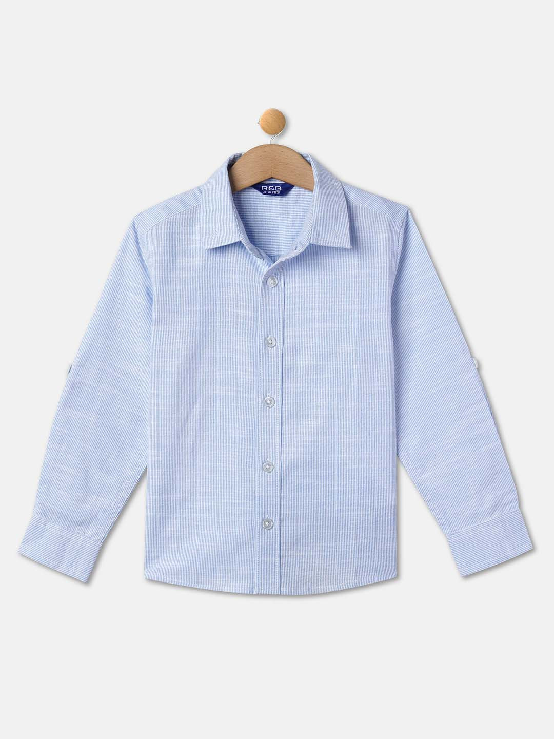 R&B Boys Self Design Roll Up Sleeves Cotton Casual Shirt