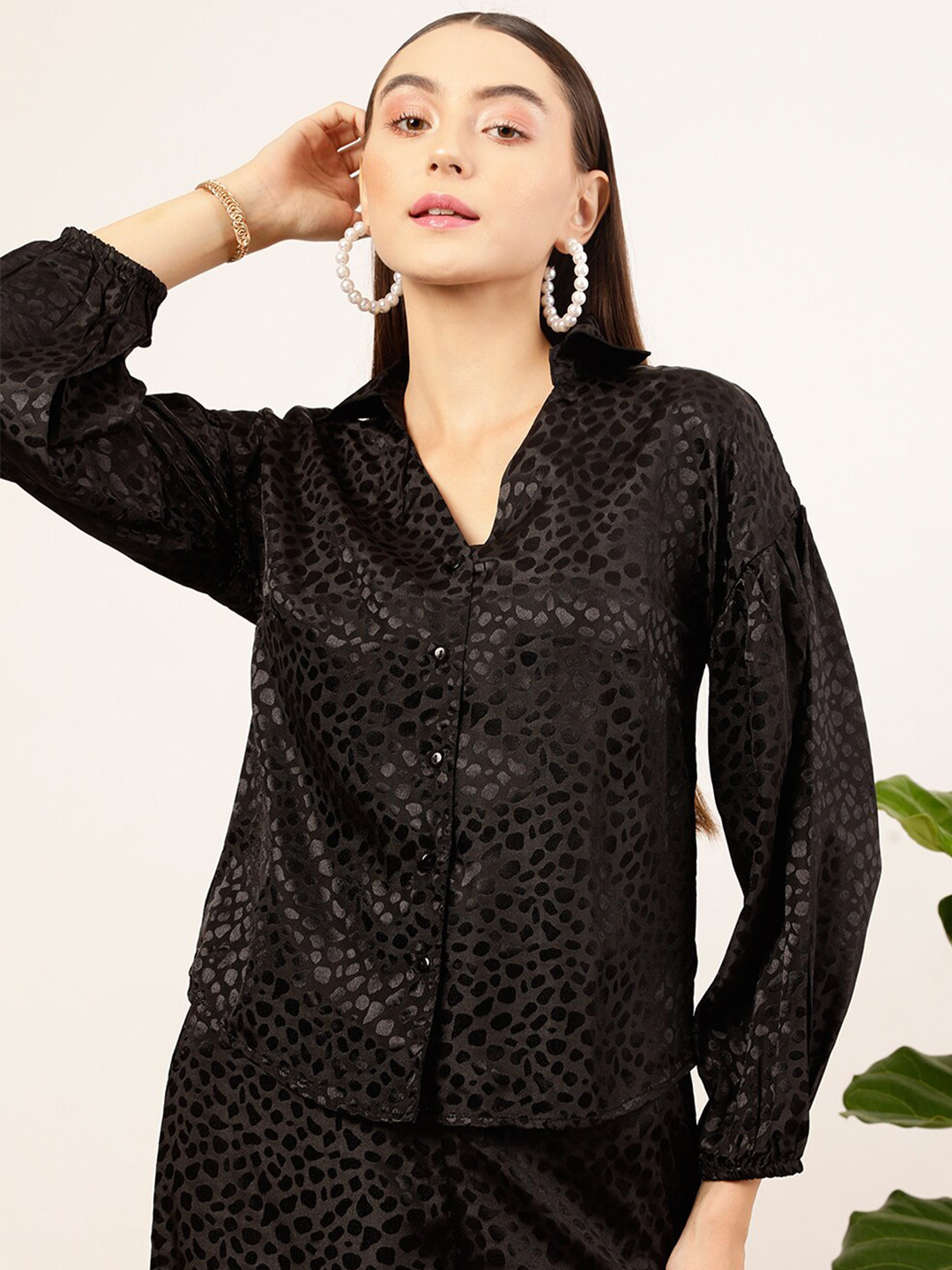 STREET 9 Black Contemporary Abstract Printed Casual Shirt
