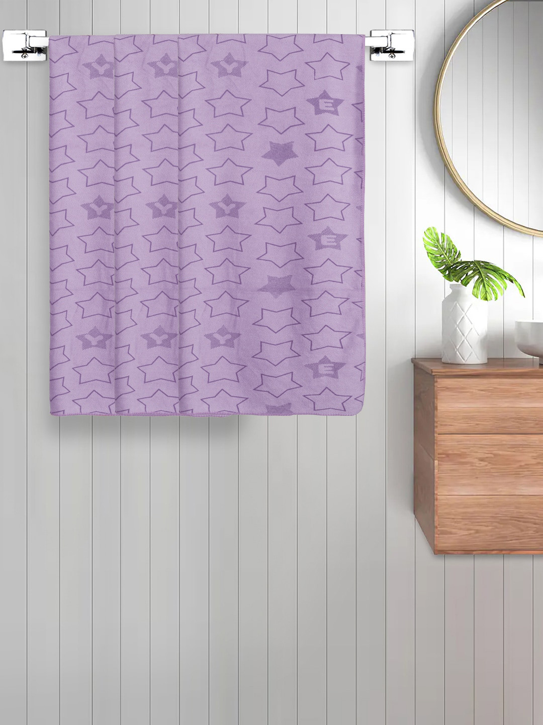 FABINALIV Set of 3 Purple Geometric Printed 350 GSM Cotton Kids Bath Towels
