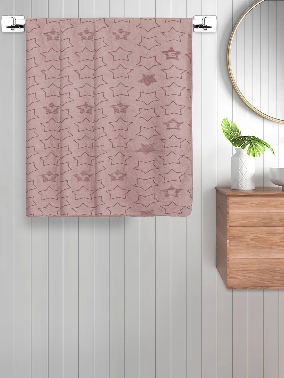 FABINALIV Set of 3 Beige Geometric Printed 350 GSM Cotton Kids Bath Towels