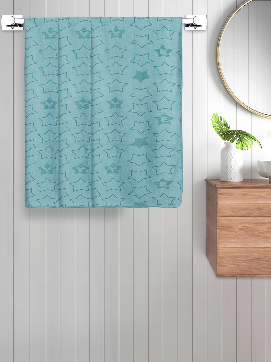 FABINALIV Set of 3 Green Geometric Printed 350 GSM Cotton Kids Bath Towels